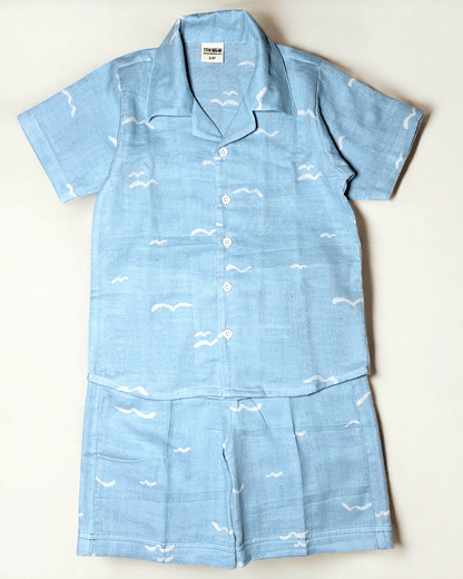 Short Sleeve Resort Collar Shirt with Shorts - Unisex Muslin Co-ord Set