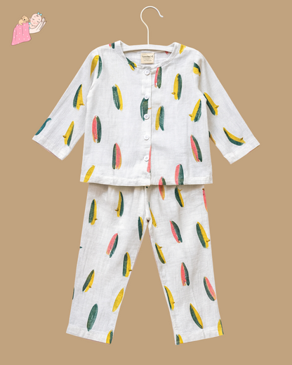 Organic Cotton Muslin Collarless Night Suits - Set of 2