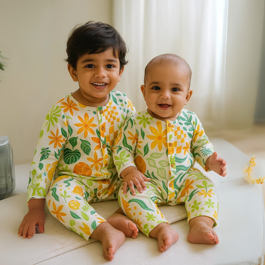 Organic Cotton Muslin Snap Up Rompers - Combo of 2 (Fruits)