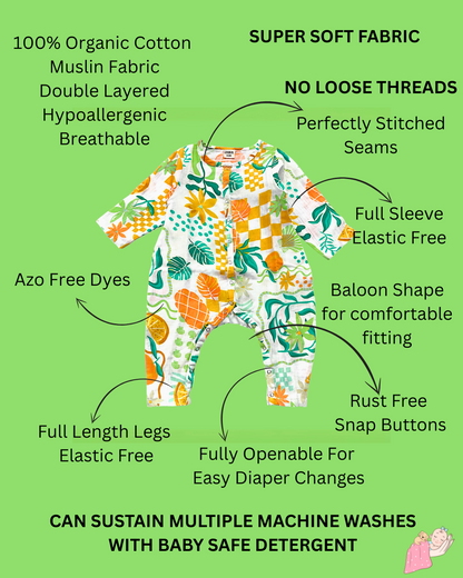 Organic Cotton Muslin Snap Up Rompers - Combo of 2 (Fruits)