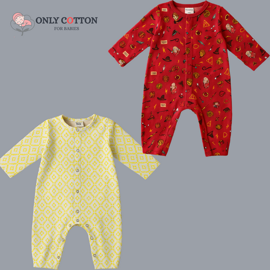 Cotton Flannel Snap Up Rompers - Combo of 2 (Harry Potter)