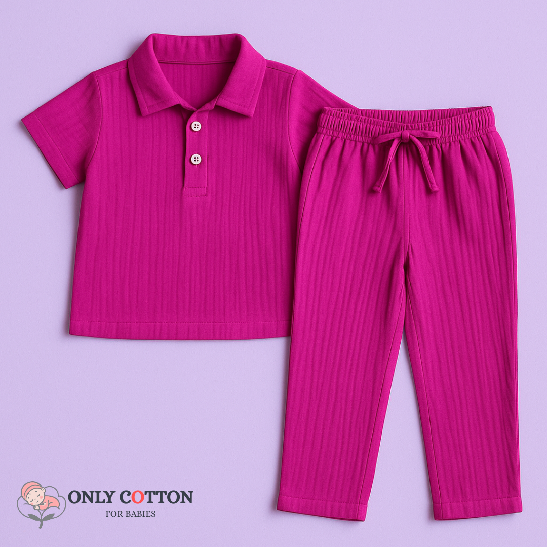 Muslin Polo Tee with Full Length Pajama - Combo of 4 Sets