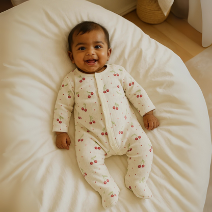 Organic Cotton Muslin Snap Up Rompers - Combo of 2 (Dino + Cherry)