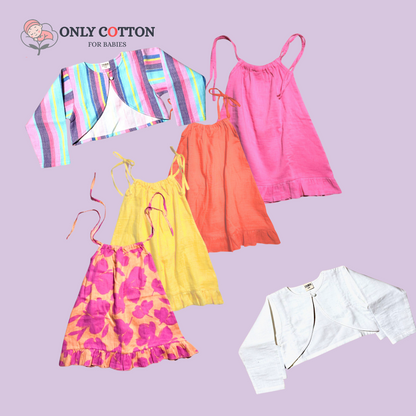 Organic Cotton Muslin Camisole Dress/ Girls Jhabla Set - Indian Colours Set of Four