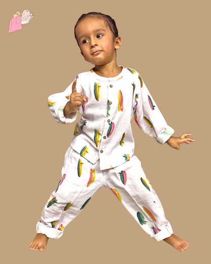 Organic Cotton Muslin Collarless Night Suits - Set of 2