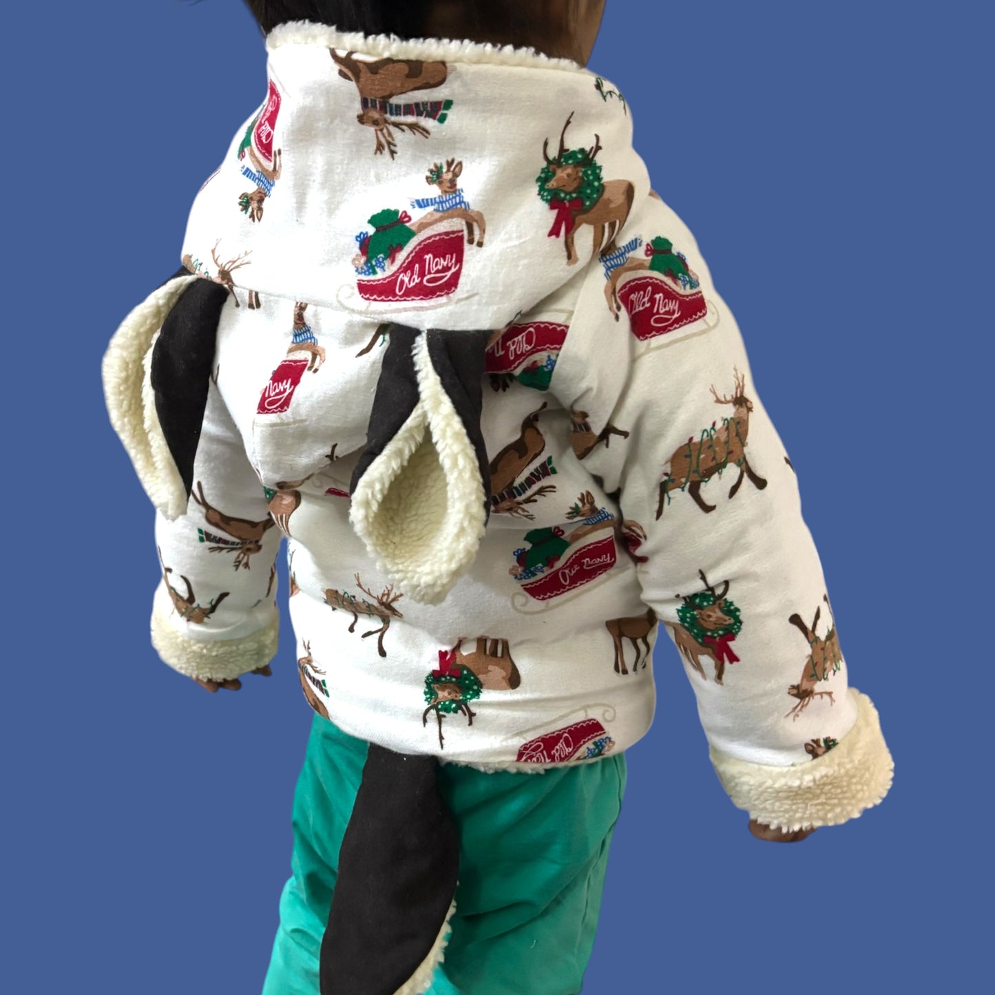 Cotton Flannel Winter Jacket for Kids – Unisex with Sherpa Fur & Reindeer Appliques