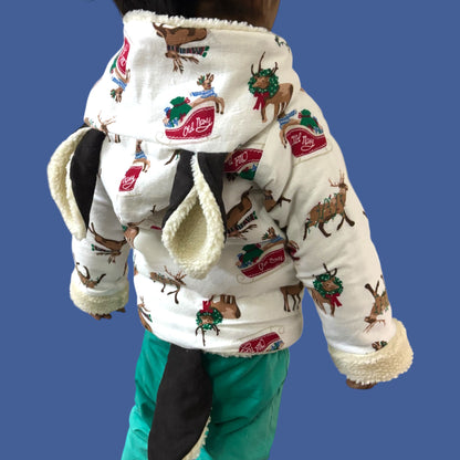 Cotton Flannel Winter Jacket for Kids – Unisex with Sherpa Fur & Reindeer Appliques
