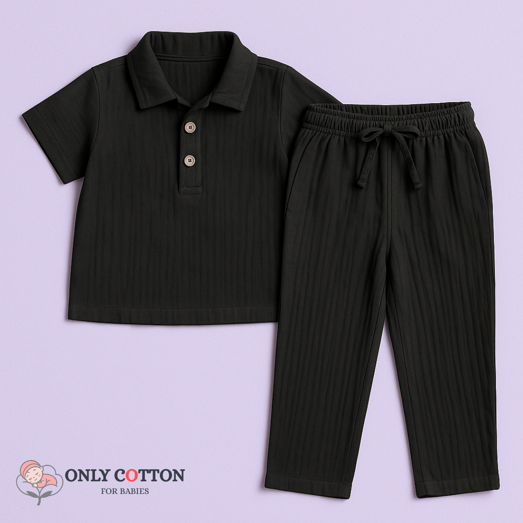 Muslin Polo Tee with Full Length Pajama - Combo of 4 Sets