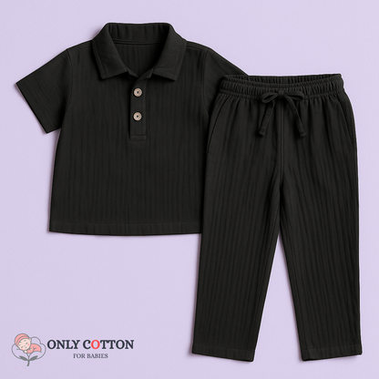Muslin Polo Tee with Full Length Pajama - Combo of 4 Sets
