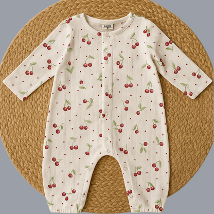 Organic Cotton Muslin Snap Up Rompers - Combo of 2 (Dino + Cherry)