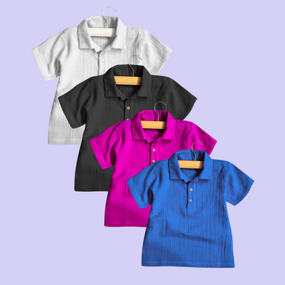 Muslin Polo Tee with Full Length Pajama - Combo of 4 Sets