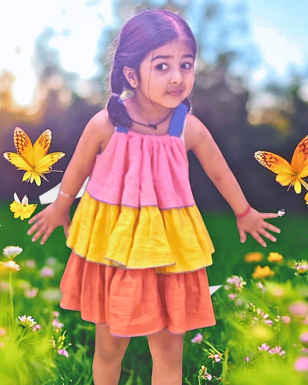 100% Organic Cotton Sunset Bloom Layered Dress