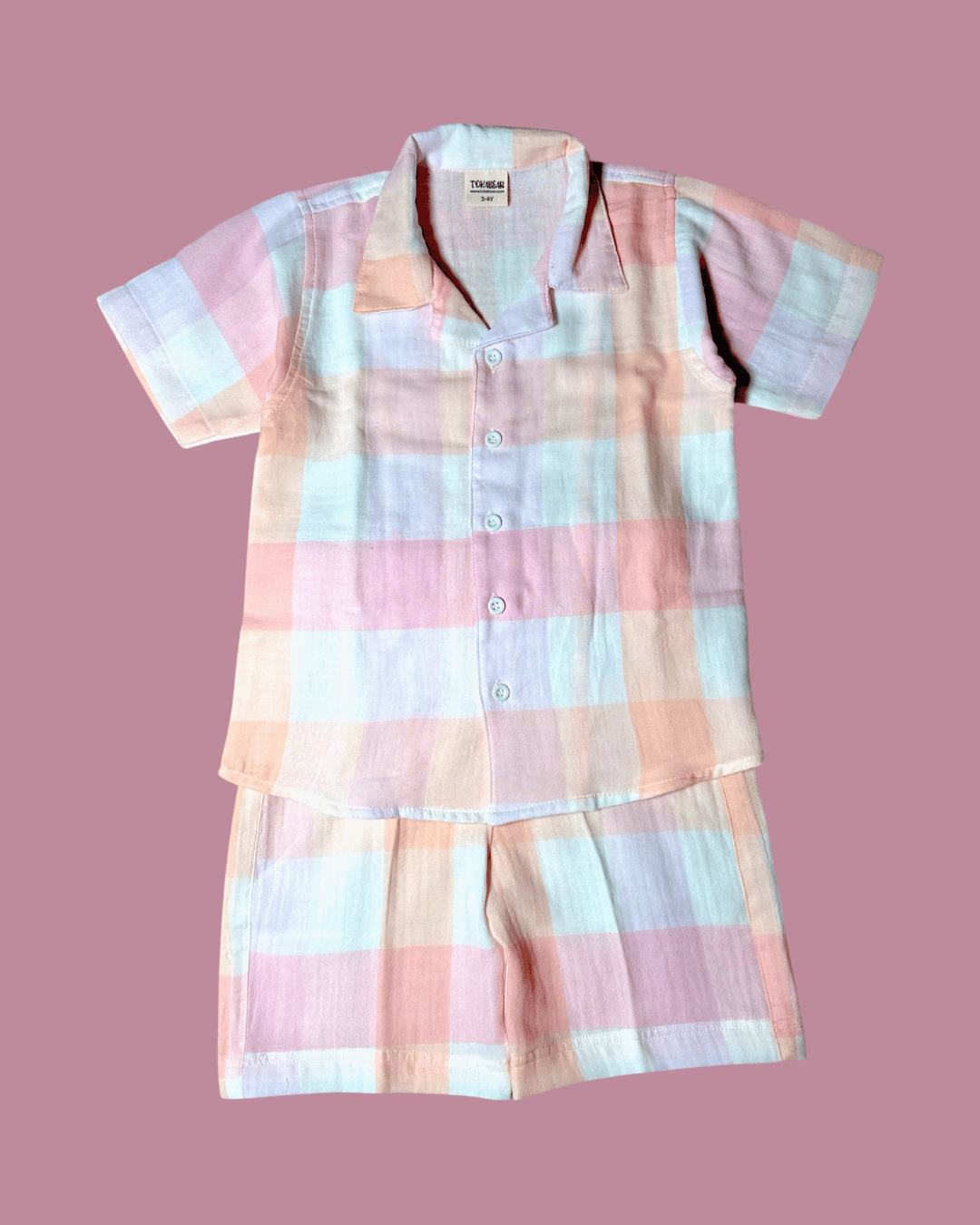 Short Sleeve Resort Collar Shirt with Shorts - Unisex Muslin Co-ord Set