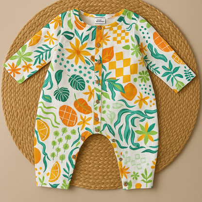 Organic Cotton Muslin Snap Up Rompers - Combo of 2 (Fruits)