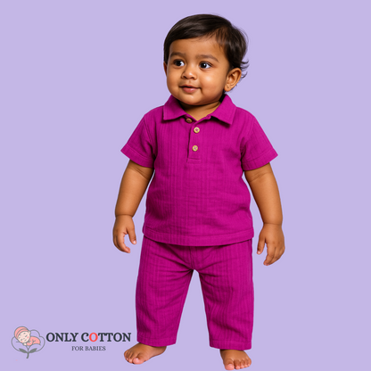 Muslin Polo Tee with Full Length Pajama - Combo of 4 Sets