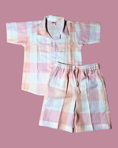 Short Sleeve Resort Collar Shirt with Shorts - Unisex Muslin Co-ord Set