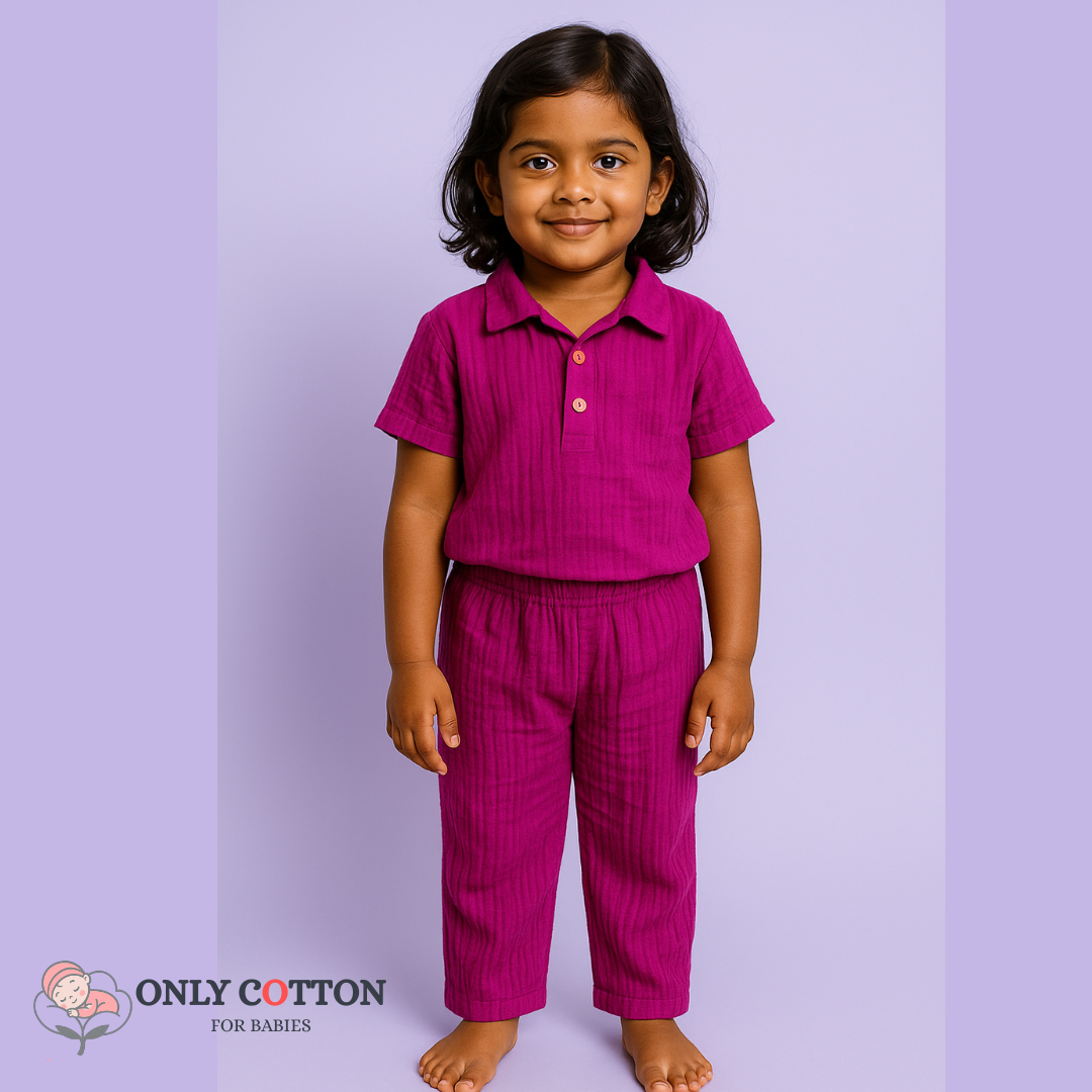 Muslin Polo Tee with Full Length Pajama - Combo of 4 Sets