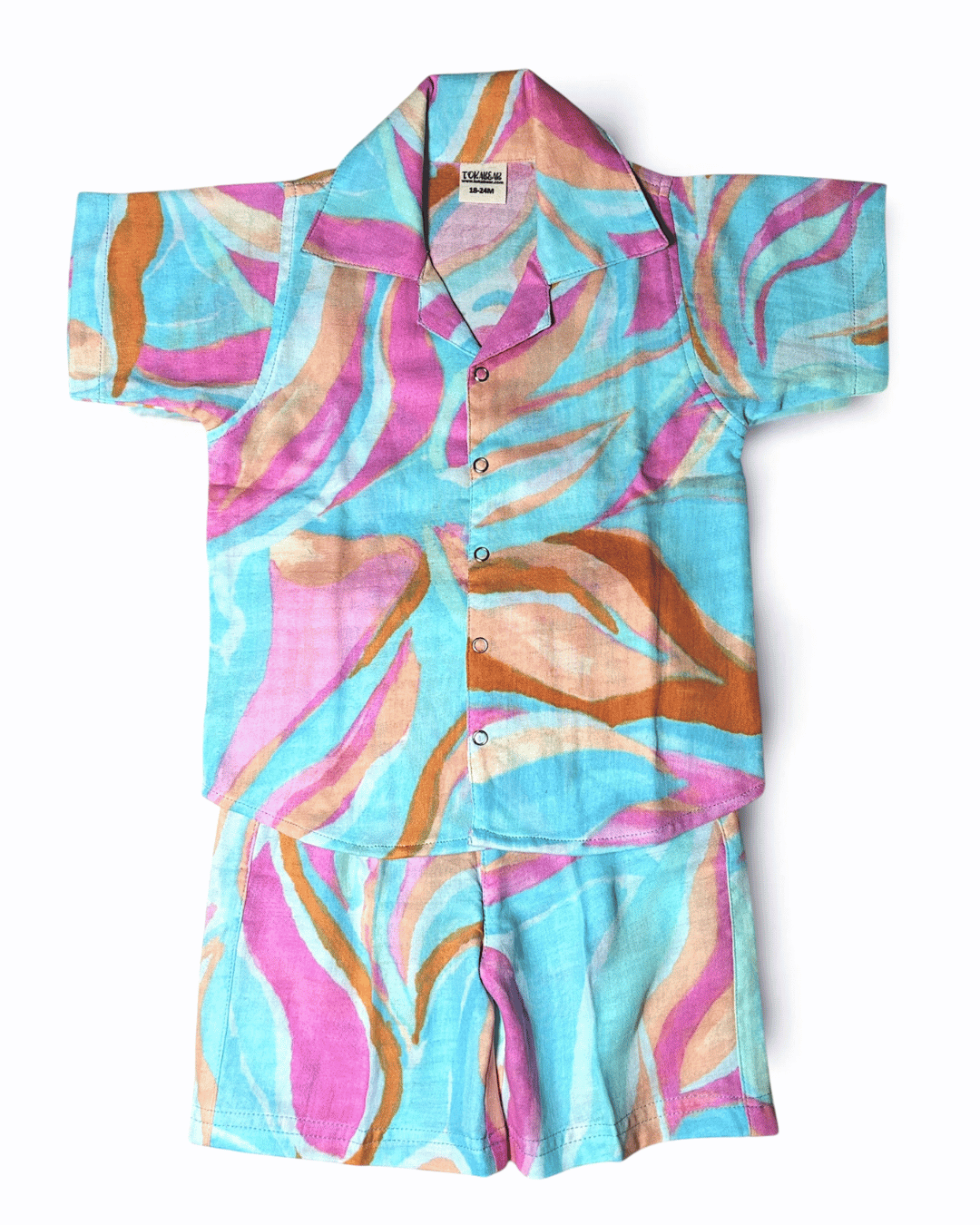 Short Sleeve Resort Collar Shirt with Shorts - Unisex Muslin Co-ord Set