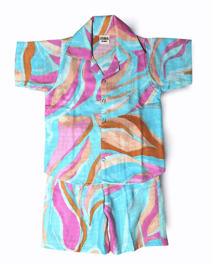 Short Sleeve Resort Collar Shirt with Shorts - Unisex Muslin Co-ord Set