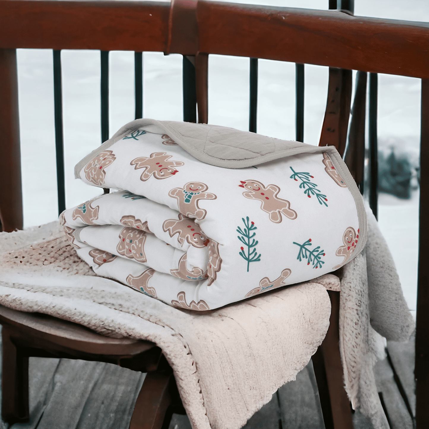 Soft Flannel and Muslin Quilted Toddler Blanket for Toddlers – Gingerbread Man