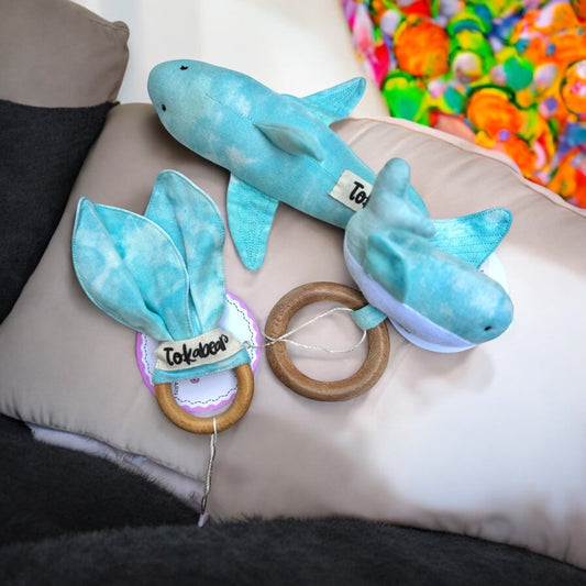 Cotton Shark Teether & Rattle Set for Babies – Shark Design