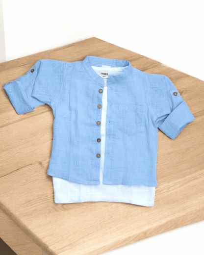 Muslin Shirt Mandarin Collar Bue 2