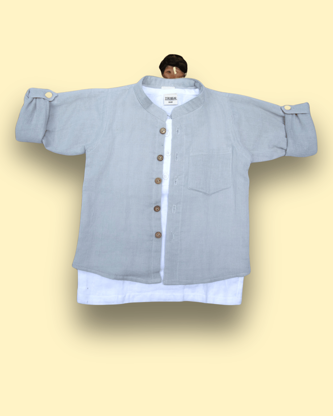 Muslin Shirt Mandarin Collar Grey 1
