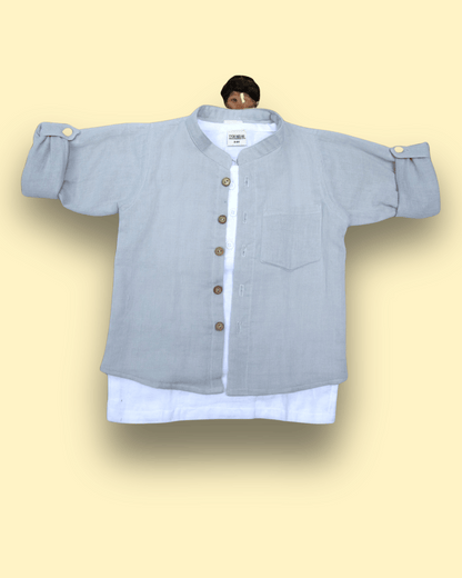 Muslin Shirt Mandarin Collar Grey 1