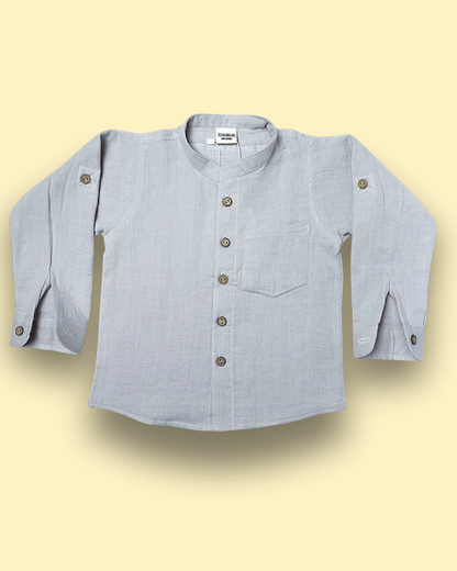 Muslin Shirt Mandarin Collar Grey 2