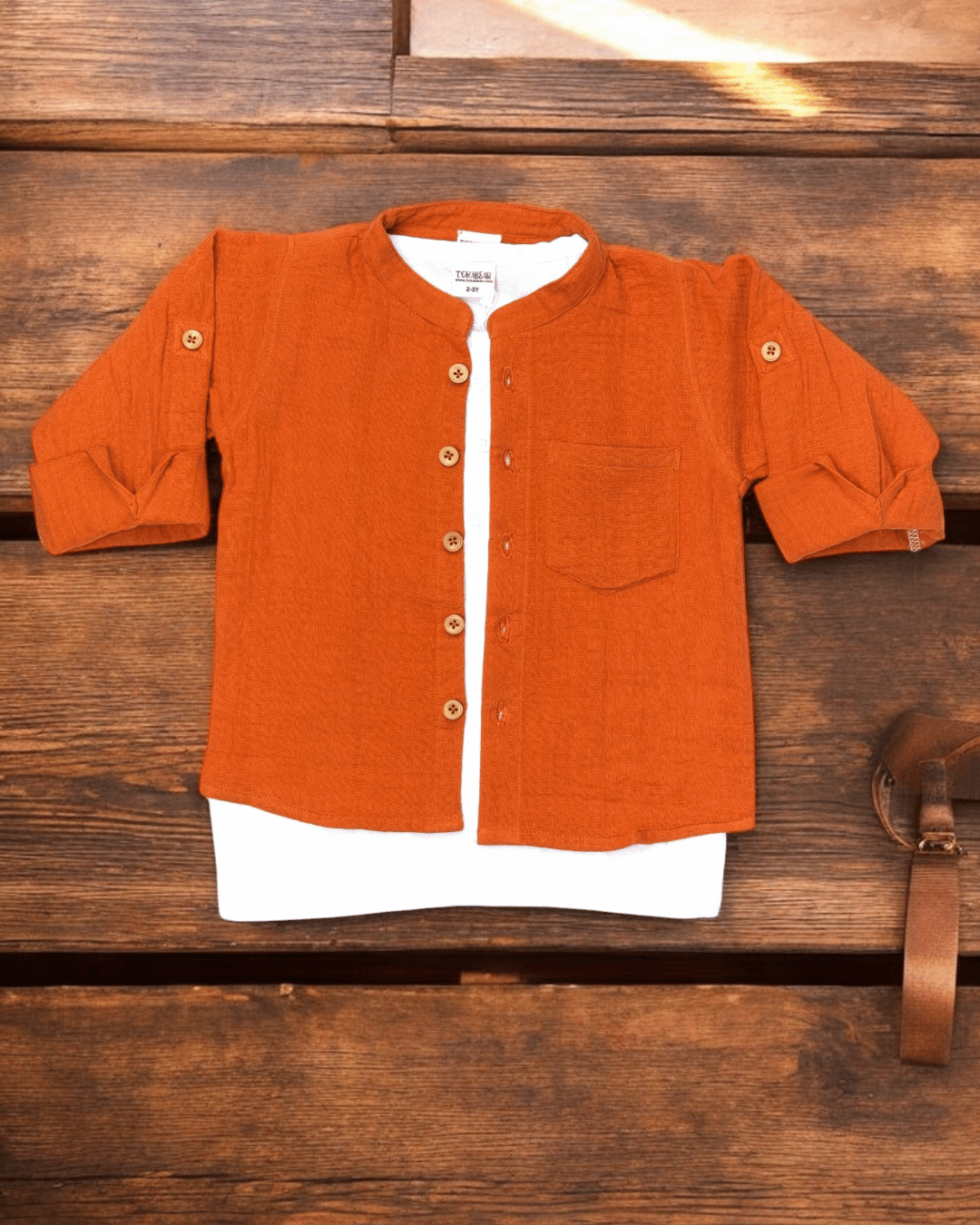 Muslin Shirt Mandarin Collar Orange 4