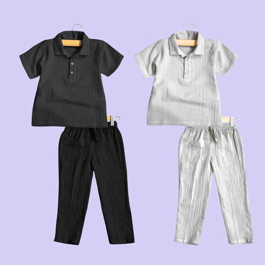Muslin Polo Tee with Full Length Bottoms - 2 Sets
