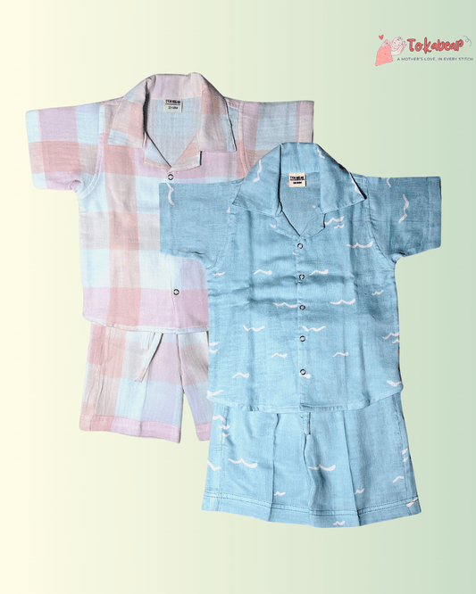Unisex Resort Collar Muslin Co-ord Set Combo (Combo of 2 Sets)