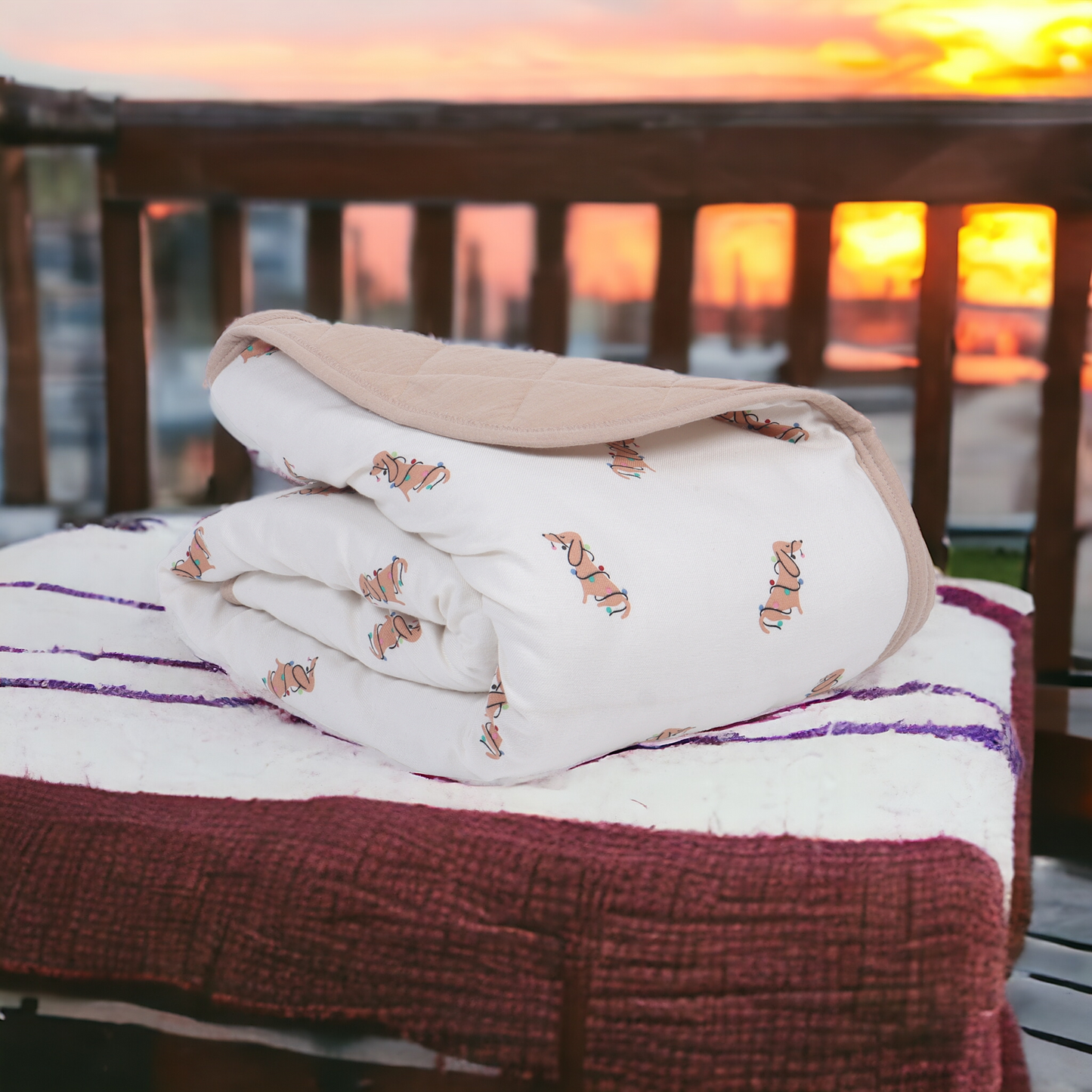 Soft Flannel and Muslin Quilted Toddler Blanket for Toddlers – Dachshund in Christmas Lights