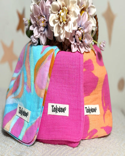 Organic Cotton Muslin Double Layered Extra Large Washcloth - Assorted Set of 3