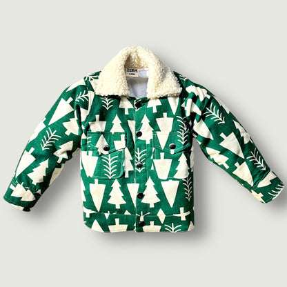 Flannel Shacket for Kids – Sherpa Collar in Evergreen Forest