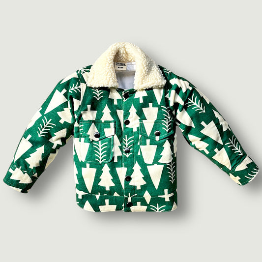 Flannel Shacket for Kids – Sherpa Collar in Evergreen Forest