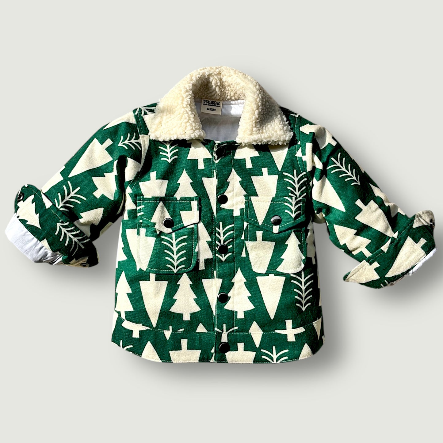 Flannel Shacket for Kids – Sherpa Collar in Evergreen Forest