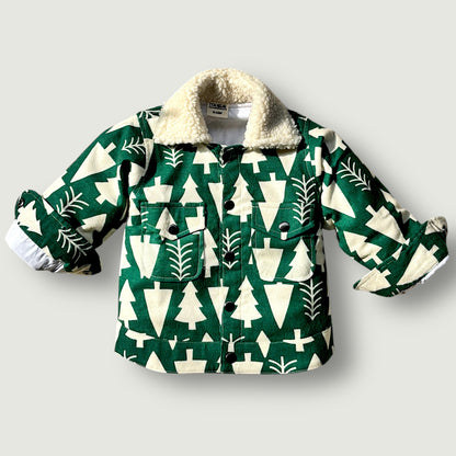 Flannel Shacket for Kids – Sherpa Collar in Evergreen Forest