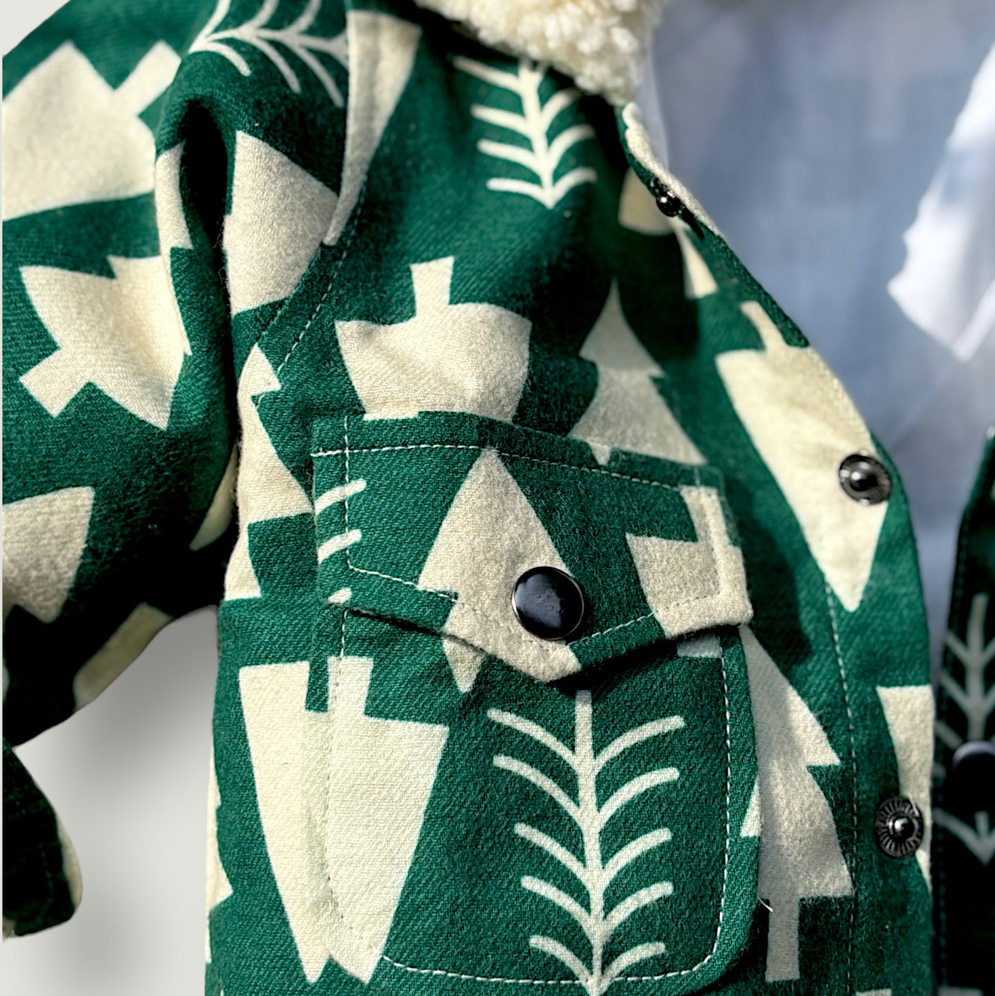 Flannel Shacket for Kids – Sherpa Collar in Evergreen Forest