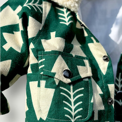 Flannel Shacket for Kids – Sherpa Collar in Evergreen Forest