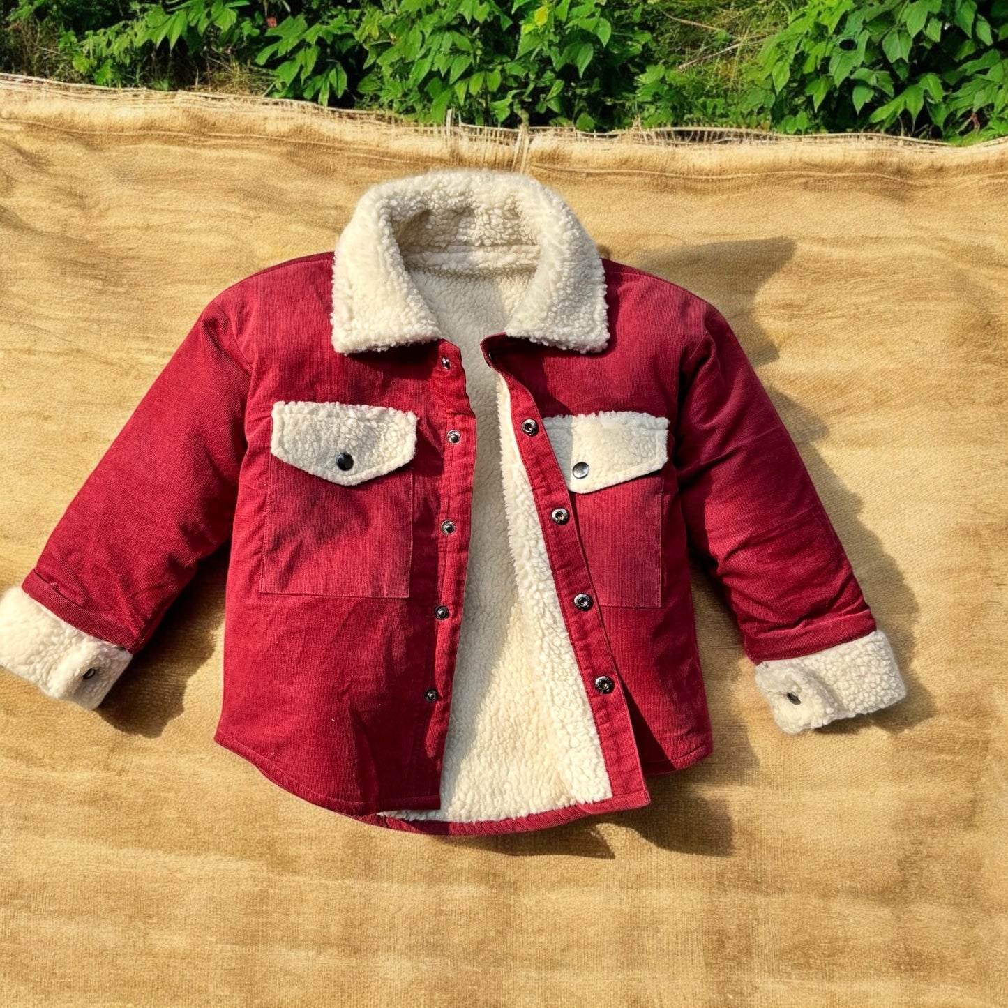 Cotton Corduroy & Sherpa Fur Shacket Set for Kids – Berry Rose