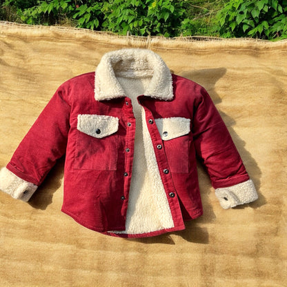 Cotton Corduroy & Sherpa Fur Shacket Set for Kids – Berry Rose