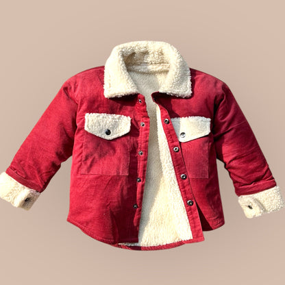 Cotton Corduroy & Sherpa Fur Shacket Set for Kids – Berry Rose