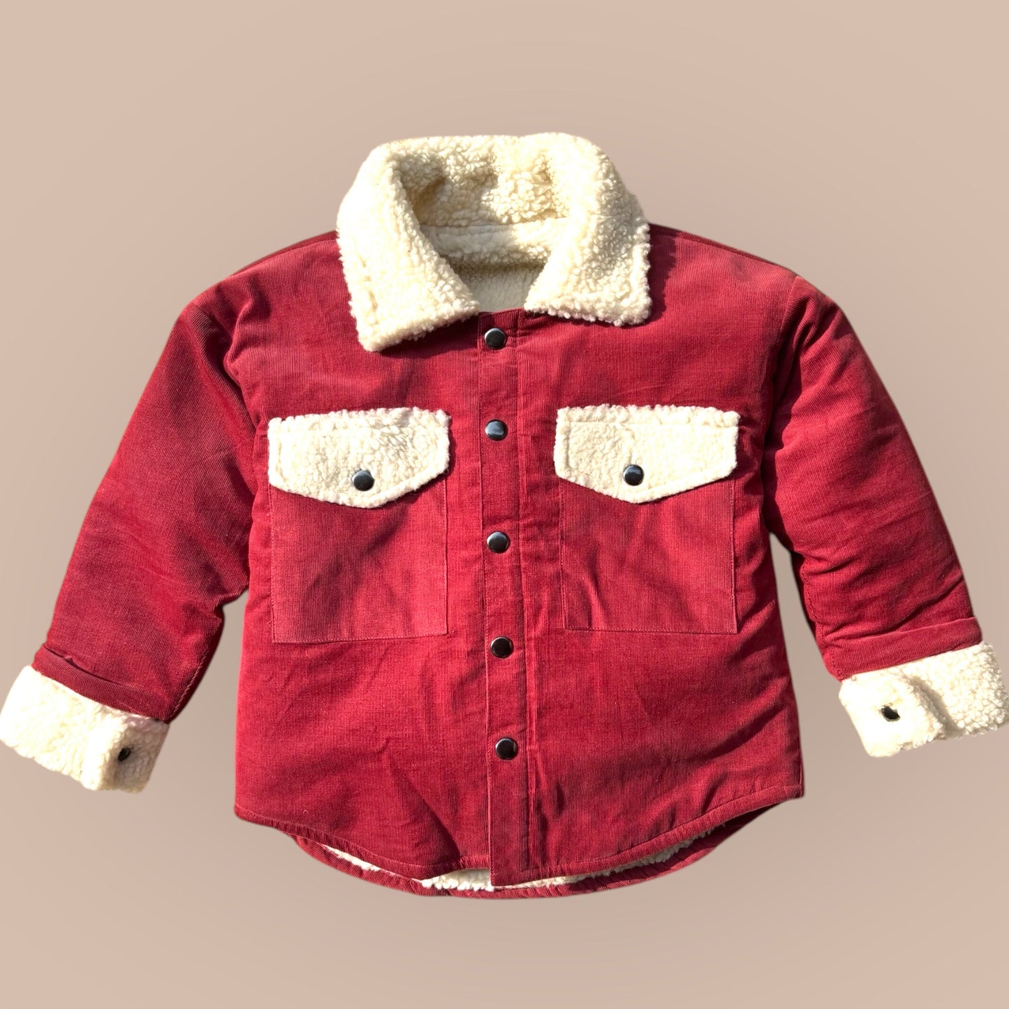 Cotton Corduroy & Sherpa Fur Shacket Set for Kids – Berry Rose