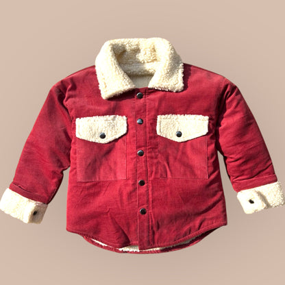 Cotton Corduroy & Sherpa Fur Shacket Set for Kids – Berry Rose