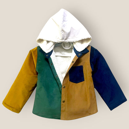 Corduroy Shacket & Pant Set for Kids – Colour Block with Detachable Hoodie