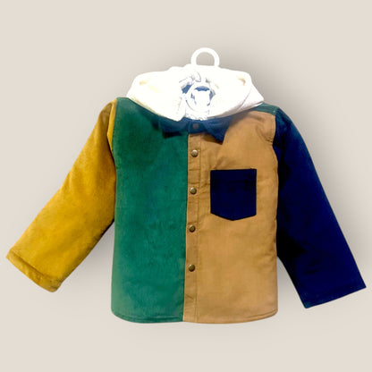 Corduroy Shacket & Pant Set for Kids – Colour Block with Detachable Hoodie