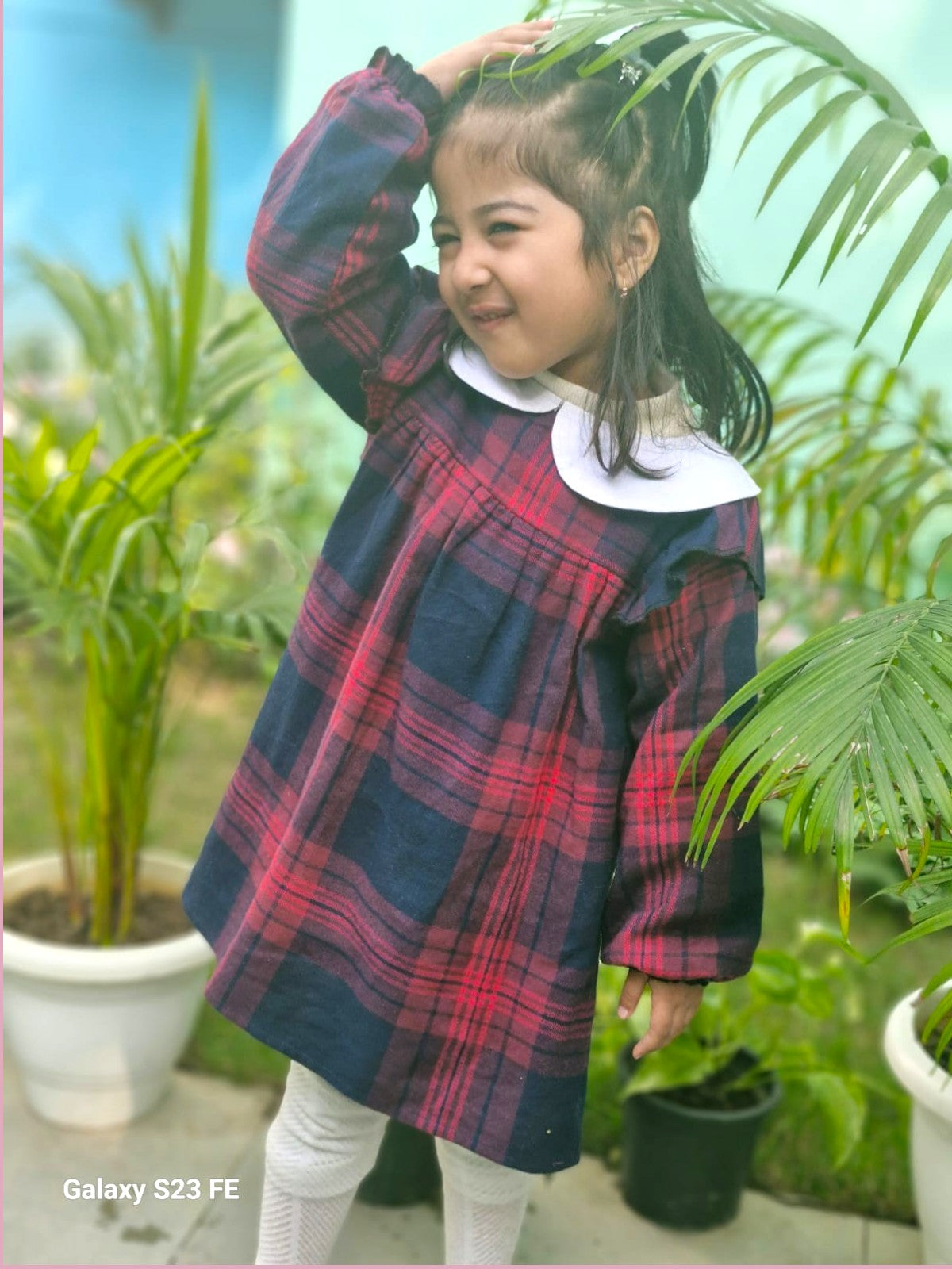 Cotton Flannel Plaid Dress for Girls – Peter Pan Collar in Wine