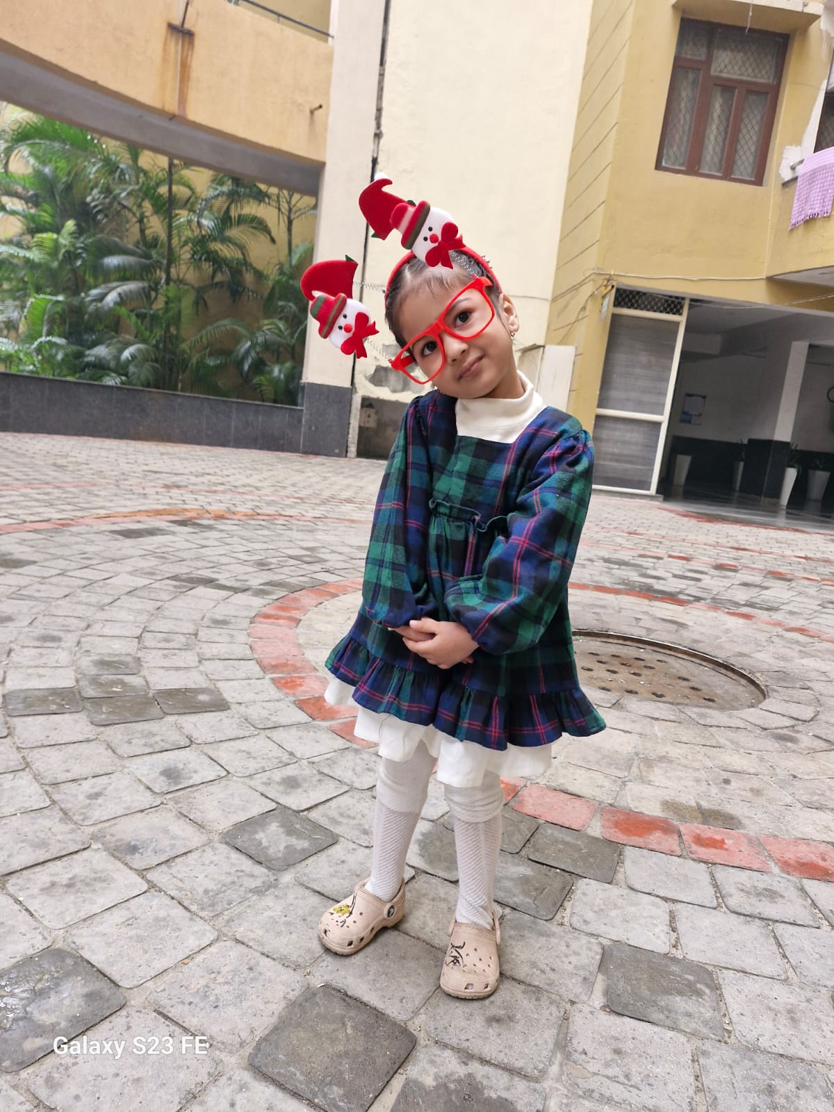 Cotton Flannel Plaid Dress for Girls – Double Layer, Flared in Christmas Green