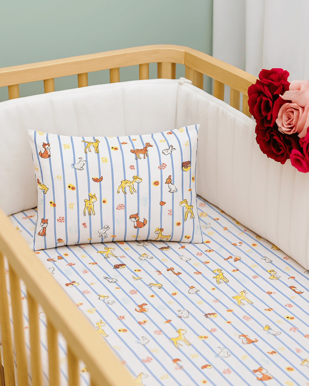 Cotton Bedsheet Set for Baby Crib & Bassinet – with Pillow Filler, Cover, and Safe Keep Pouch (4 Pcs)